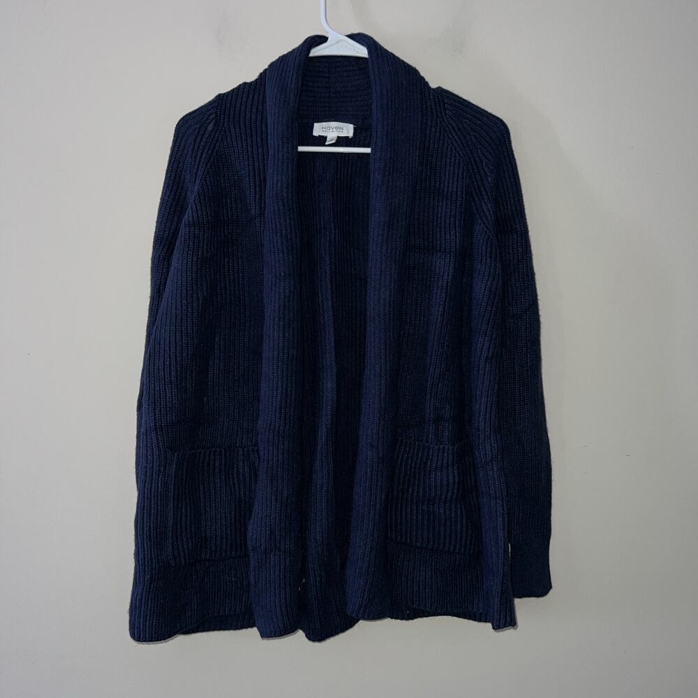 Haven Well Within Women’s Blue Cardigan Open Front Size XS Cotton Cashmere Blend